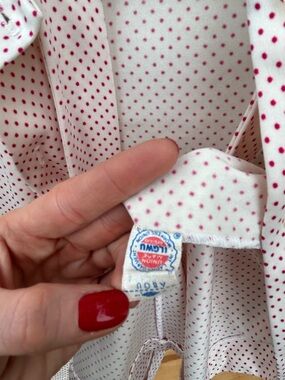 70’s Women’s Vintage RRRRUSS Union Made Polka Dot Bow Tie Neck Blouse